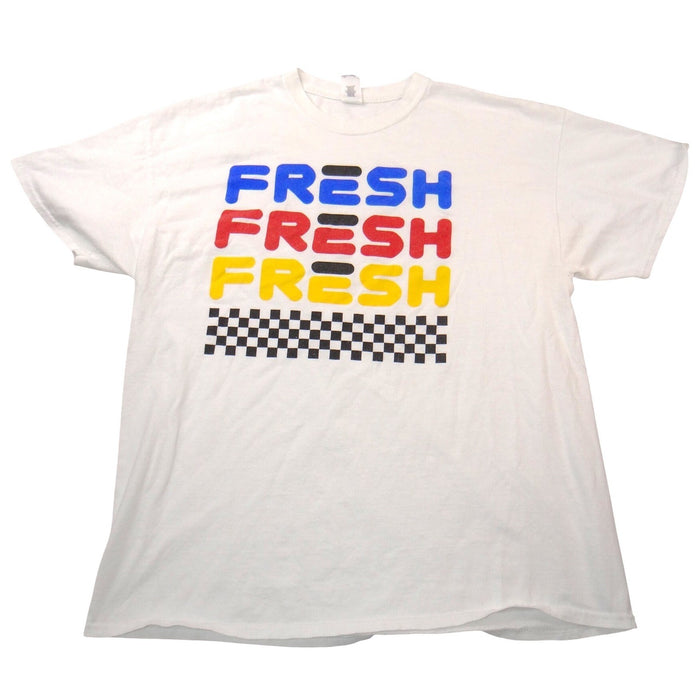 Vintage Gildan Fresh Triple Graphic Mens XL White Checkered Short Sleeve Tee0