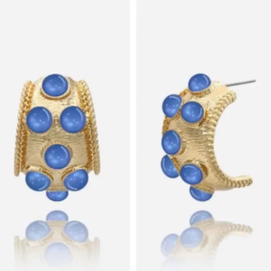 Vintage Gold & Cornflower Blue Statement Hoop Earrings