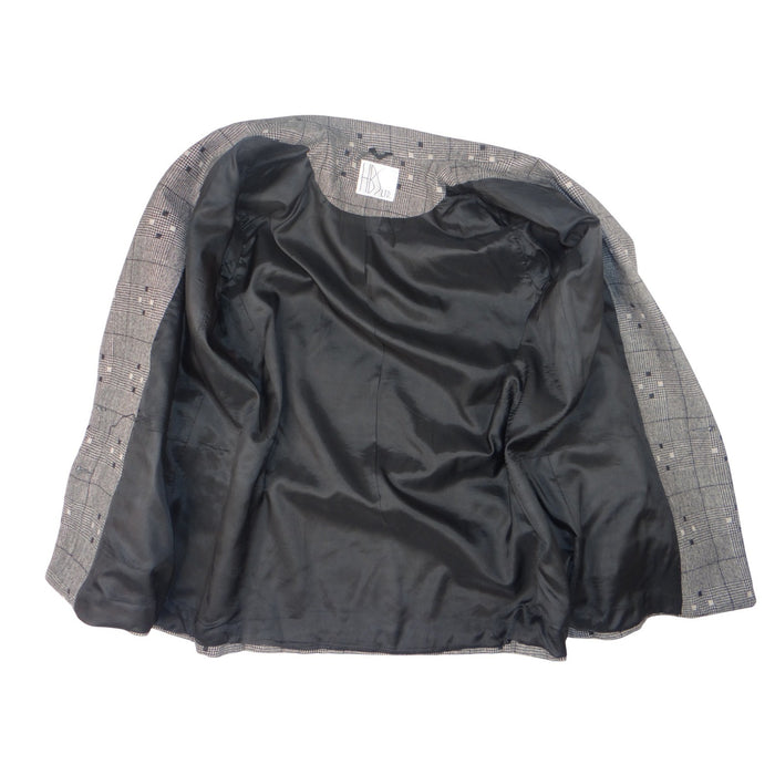 Vintage HBS LTD Trendy Plaid Double Breasted Blazer Jacket Gray Black White1