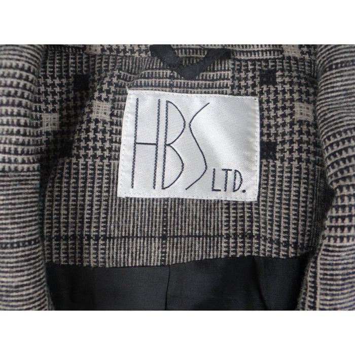Vintage HBS LTD Trendy Plaid Double Breasted Blazer Jacket Gray Black White2