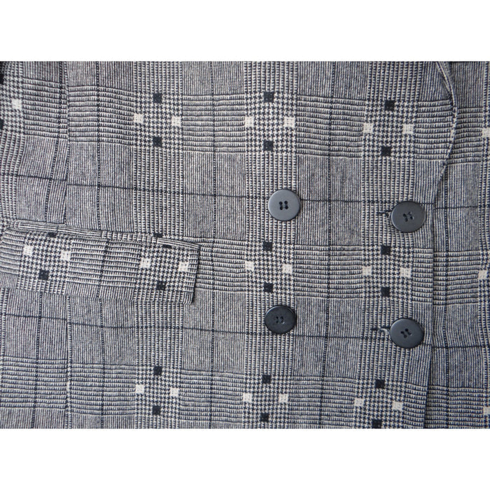 Vintage HBS LTD Trendy Plaid Double Breasted Blazer Jacket Gray Black White4