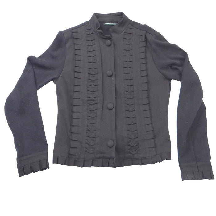 Vintage Iconic Michael Simon Women Black Ruffle Pleated Button Front Jacket Sz S0