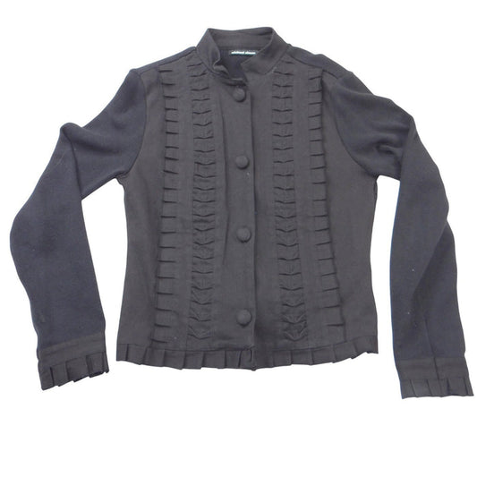 Vintage Iconic Michael Simon Women Black Ruffle Pleated Button Front Jacket Sz S0
