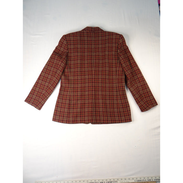 Vintage Joan Leslie Women's Plaid Blazer Jacket Sz14 Red Brown Gold Tweed Lined4
