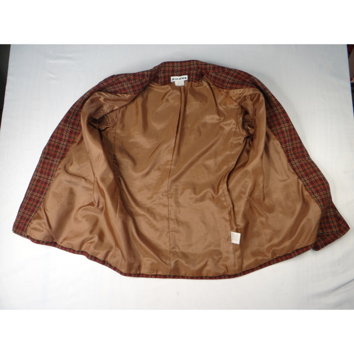 Vintage Joan Leslie Women's Plaid Blazer Jacket Sz14 Red Brown Gold Tweed Lined5
