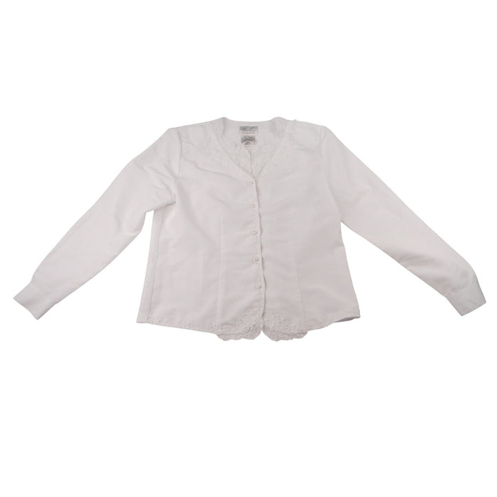 Vintage Kathie Lee Collection Womens Small White Lace Trim Button Front Blouse0