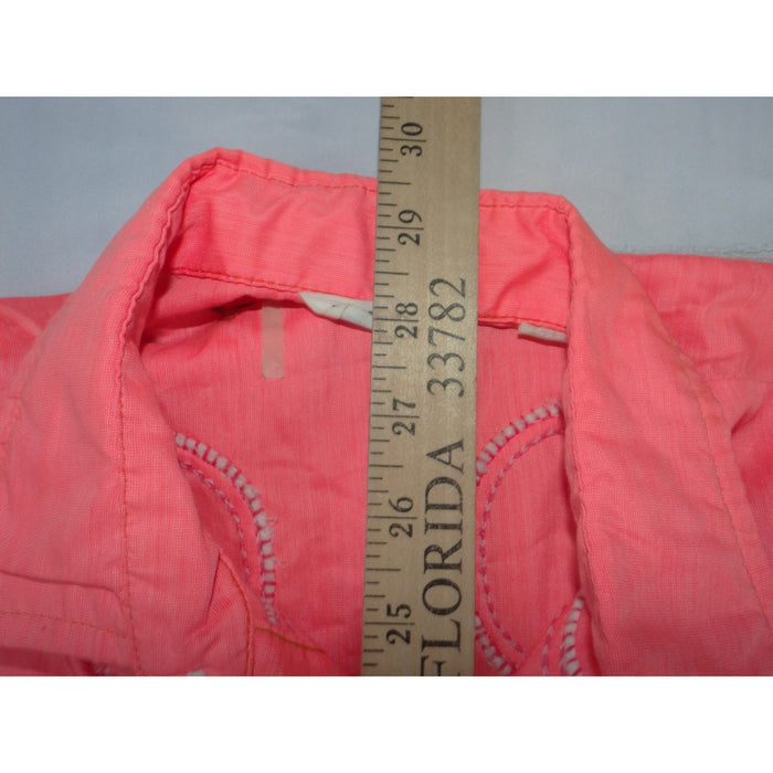 Vintage Long Tail Western Pearl Snap Shirt Neon Orange Purple Embroidery Mens M5