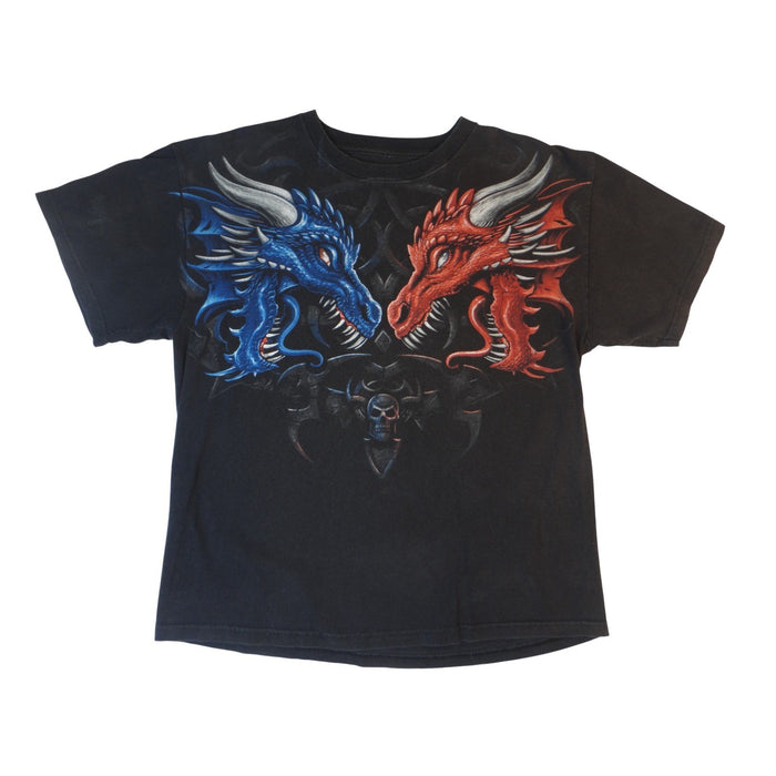 Vintage Men's Black Dragon Graphic T Shirt Fire Ice Mythical Fantasy Shirt0