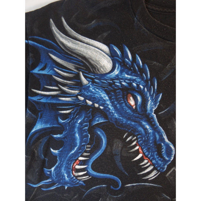 Vintage Men's Black Dragon Graphic T Shirt Fire Ice Mythical Fantasy Shirt6