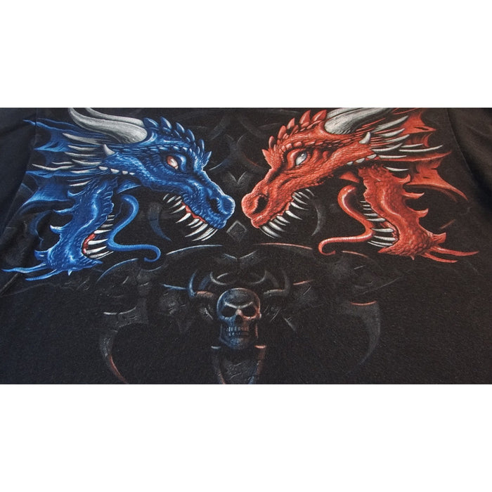 Vintage Men's Black Dragon Graphic T Shirt Fire Ice Mythical Fantasy Shirt7
