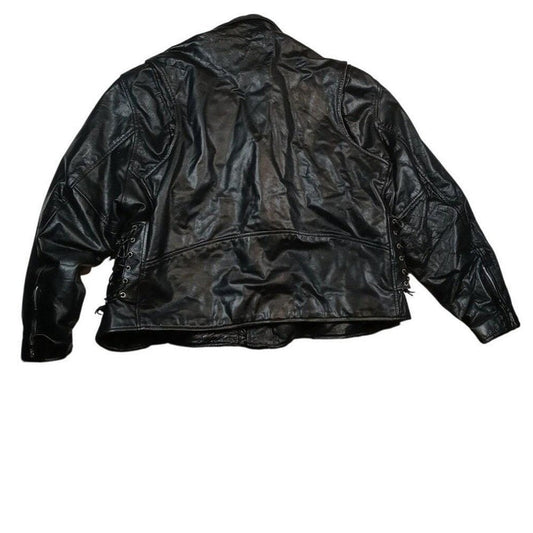 Vintage Men's Black Genuine Leather Motorcycle Jacket Belted MADE IN USA0