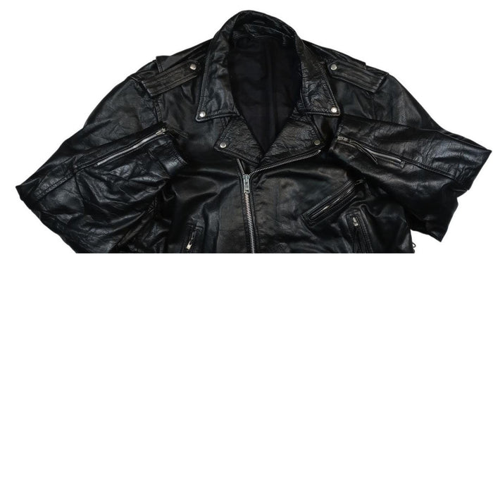 Vintage Men's Black Genuine Leather Motorcycle Jacket Belted MADE IN USA2