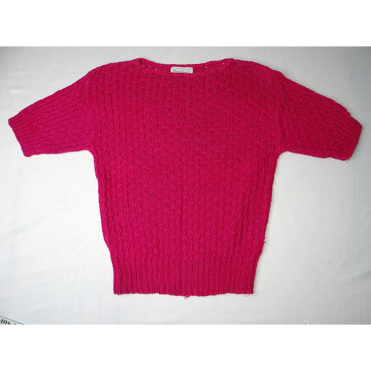 Vintage Nicole Curie Knit Sweater Women M Pink Short Sleeve Textured Pullover0