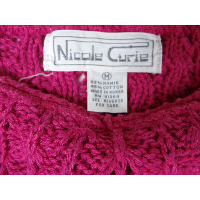 Vintage Nicole Curie Knit Sweater Women M Pink Short Sleeve Textured Pullover1