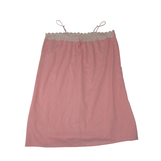 Vintage Pink Gingham Eyelet Lace Spaghetti Strap Nightgown Sleepwear 35380