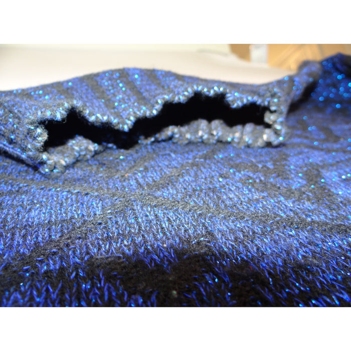 Vintage PRIVATE EYES Sparkle Blue Black Geometric Mock Neck Knit Sweater Women's5