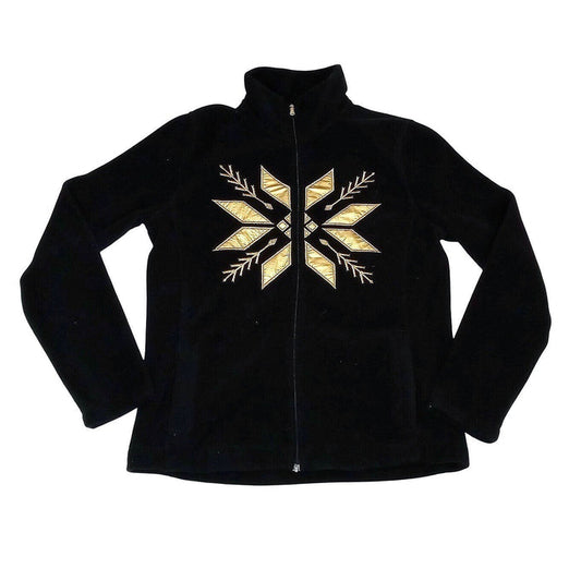 Vintage RL Ralph Lauren Active Petite Black Fleece Zip Jacket Gold Snowflake   M0