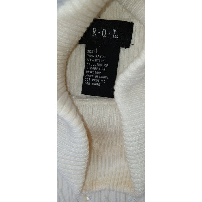 Vintage RQT Cream Ribbed Sleeveless Turtleneck Sweater Top Size L Beaded Accents2