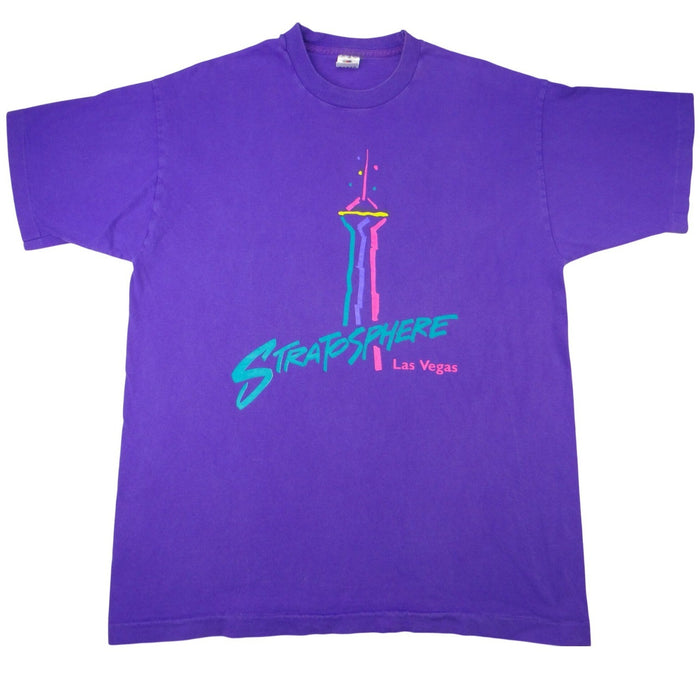 Vintage Stratosphere Las Vegas Graphic T Shirt Purple Fruit of the Loom XL0