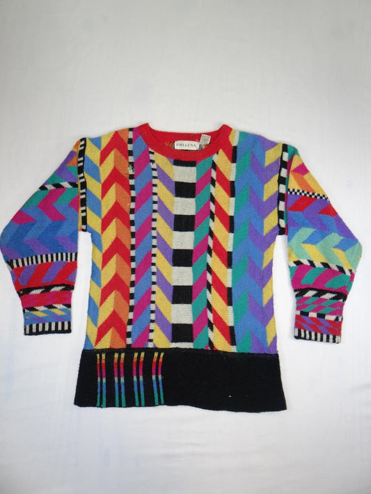 Vintage UNO & UNA Colorful Patterned Knit Sweater0