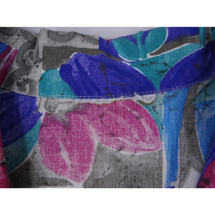 Vintage Vibrant Womens Abstract Floral Print Short Sleeve Button Up Shirt1