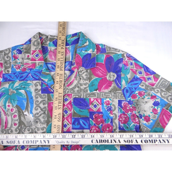 Vintage Vibrant Womens Abstract Floral Print Short Sleeve Button Up Shirt3