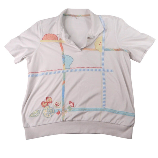 Vintage White Polo Shirt Colorful Geometric Print Women's Size Medium0