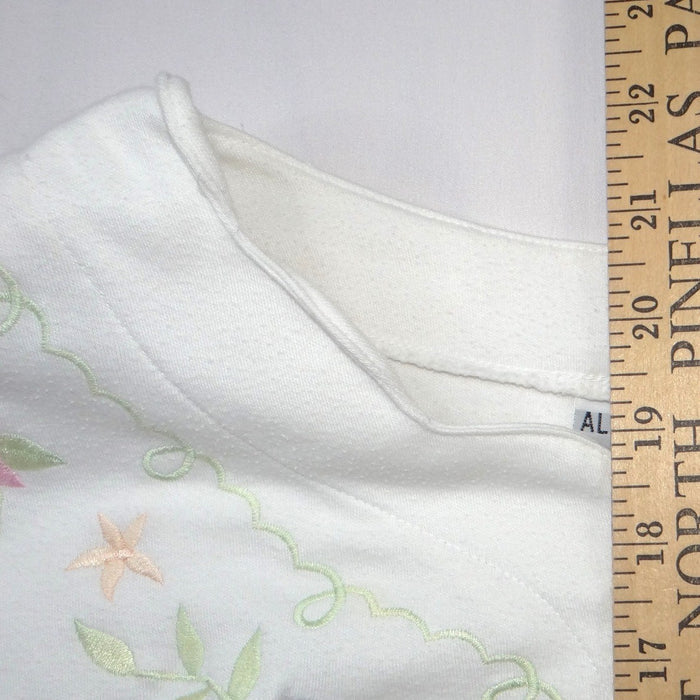 VTG Alfred Dunner Women White Floral Embroidered Button Front Short Sleeve Top L6