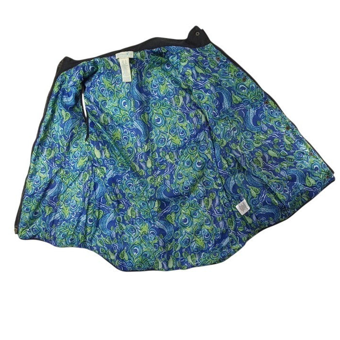 VTG Caribbean Joe Quilted Vest Black Blue Floral Lining Stand Collar Pockets M4