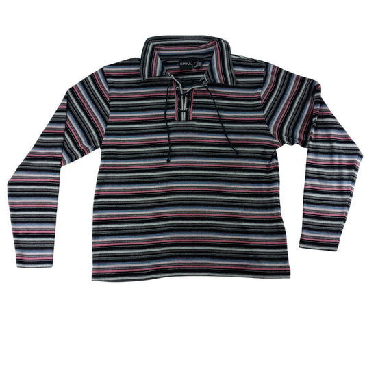 VTG Erika Striped Lace Up Collar Long Sleeve Womens Sz L Pink Black Gray Blue0
