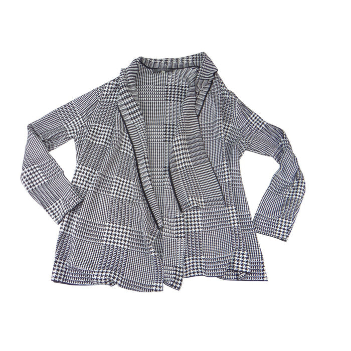 VTG Kasper Women Black White Houndstooth Plaid Open Front Cardigan Sweater Large0