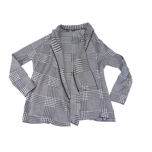 VTG Kasper Women Black White Houndstooth Plaid Open Front Cardigan Sweater Large0