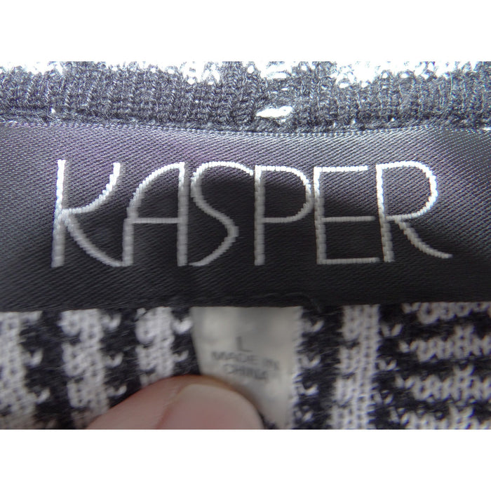 VTG Kasper Women Black White Houndstooth Plaid Open Front Cardigan Sweater Large2