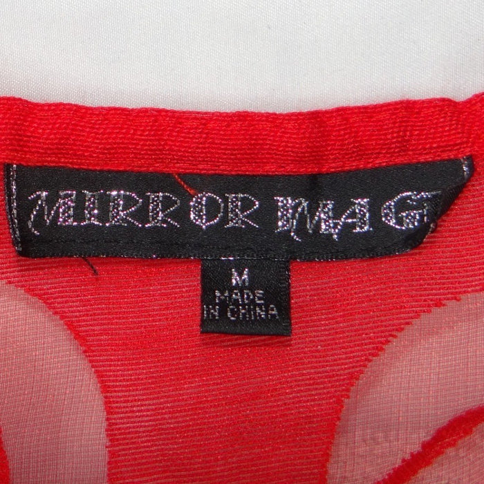 VTG Mirror Image Red Floral Burnout Sleeveless Tunic Sharkbite Hem Top Women M1