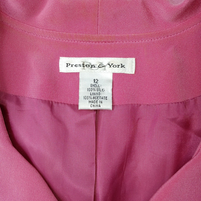 VTG Preston & York Silk Pink Blazer Skirt Suit Womens 12 Short Sleeve Tailored1