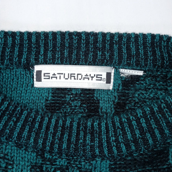 VTG Saturdays Teal Black Geometric Pattern Knit Sweater Pullover Size M1