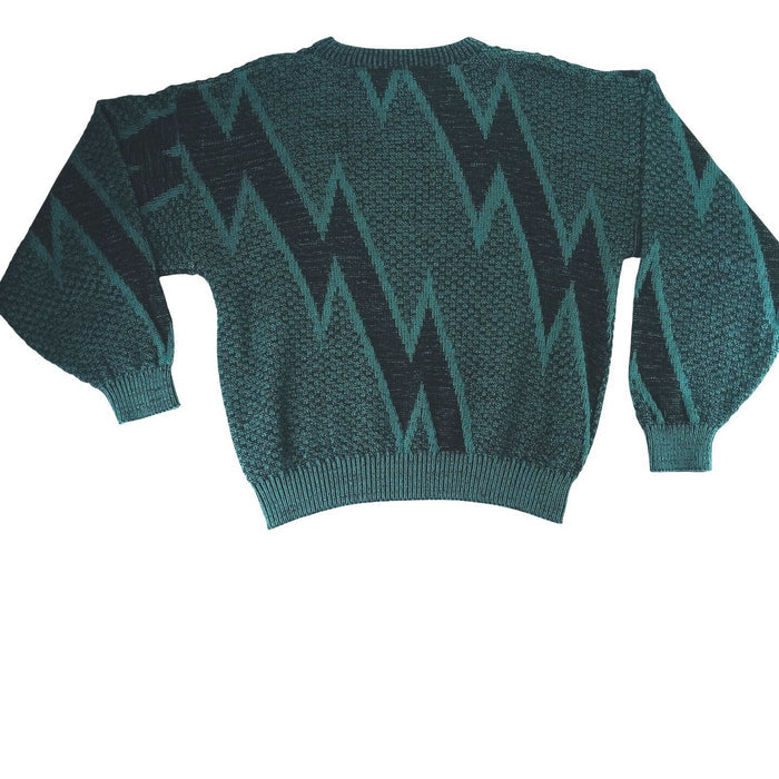 VTG Saturdays Teal Black Geometric Pattern Knit Sweater Pullover Size M2