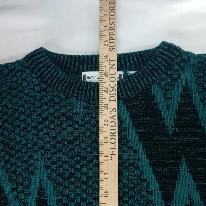 VTG Saturdays Teal Black Geometric Pattern Knit Sweater Pullover Size M4