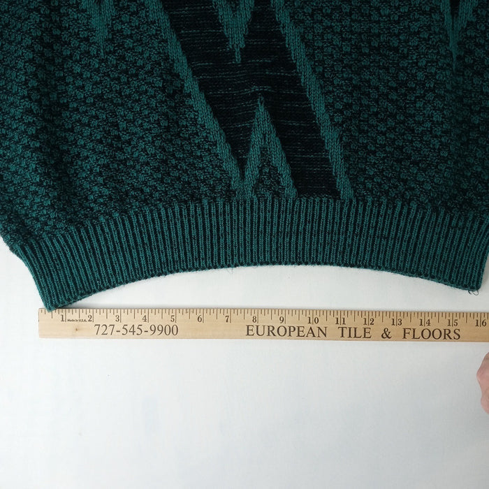 VTG Saturdays Teal Black Geometric Pattern Knit Sweater Pullover Size M6