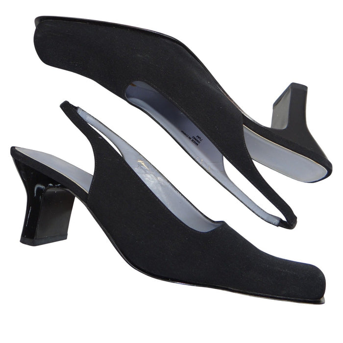 VTG Valerie Stevens Women Black Slingback Square Toe Block Heel w orig box 7.5M0