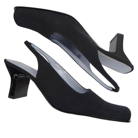 VTG Valerie Stevens Women Black Slingback Square Toe Block Heel w orig box 7.5M0