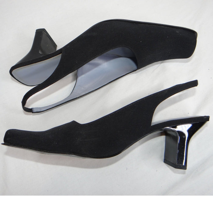 VTG Valerie Stevens Women Black Slingback Square Toe Block Heel w orig box 7.5M1