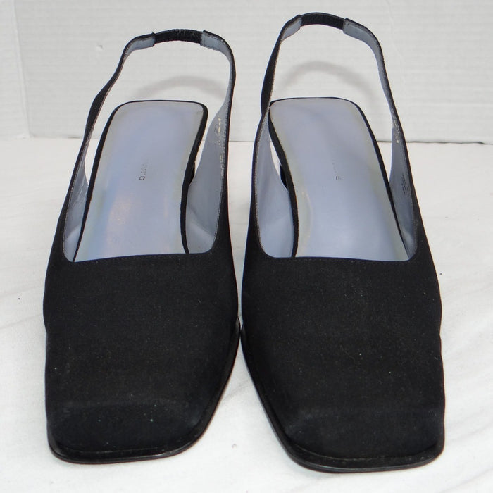VTG Valerie Stevens Women Black Slingback Square Toe Block Heel w orig box 7.5M2