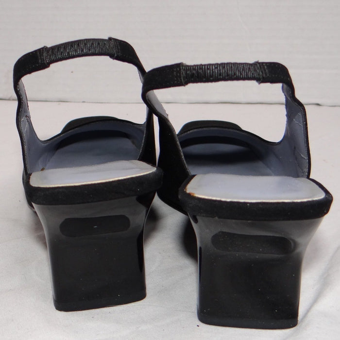 VTG Valerie Stevens Women Black Slingback Square Toe Block Heel w orig box 7.5M3