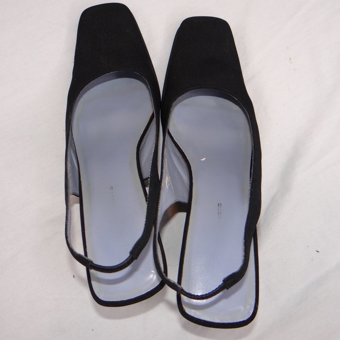 VTG Valerie Stevens Women Black Slingback Square Toe Block Heel w orig box 7.5M4