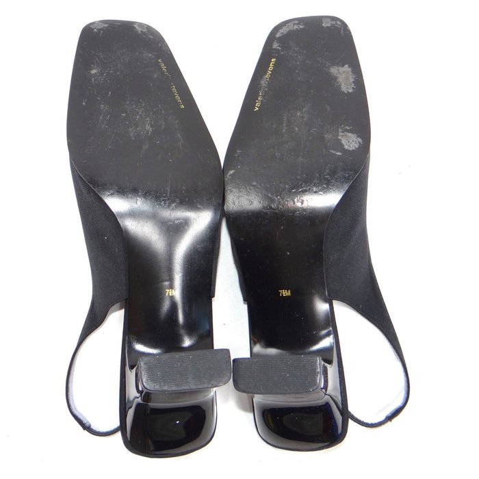 VTG Valerie Stevens Women Black Slingback Square Toe Block Heel w orig box 7.5M5