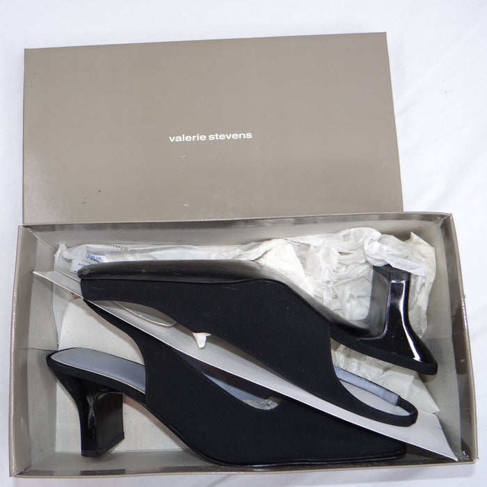 VTG Valerie Stevens Women Black Slingback Square Toe Block Heel w orig box 7.5M7