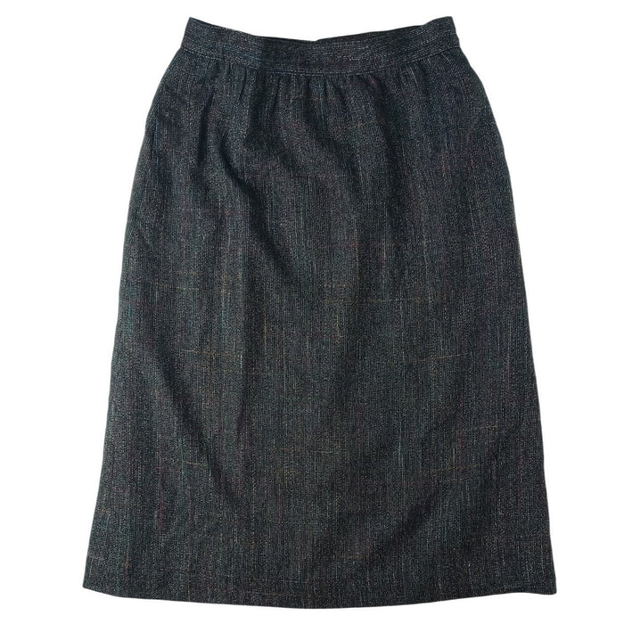 VTG Womens Plaid Tweed Maxi Skirt Dark Multi Color Classic Tailored Knee Length0