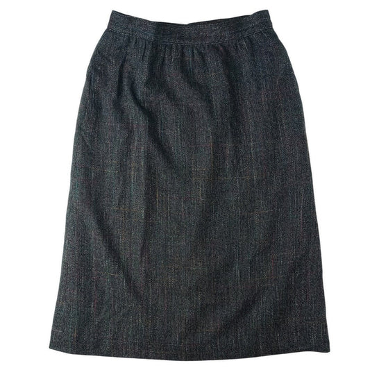 VTG Womens Plaid Tweed Maxi Skirt Dark Multi Color Classic Tailored Knee Length0