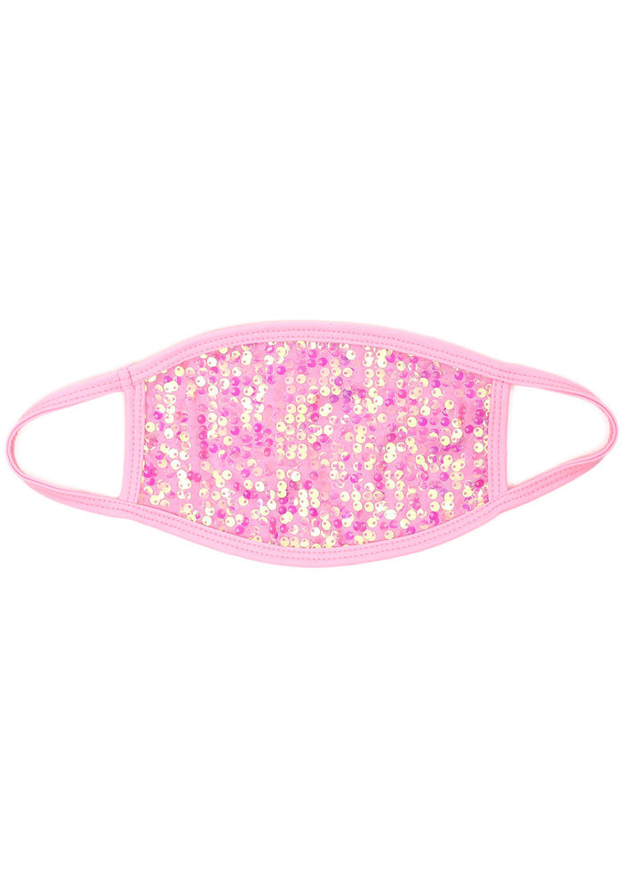 BGlittz Wanda Sequin Dust Mask in pink with full shimmering pink sequins on breathable nylon rave festival face mask — front view